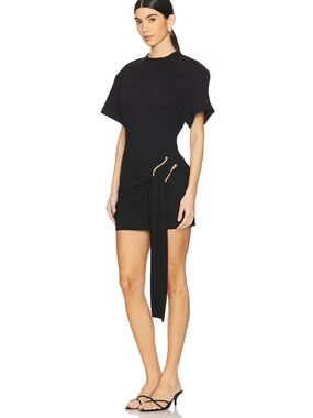 NWT Lioness Black Mini Dress with Side Drape & Gold Zipper Accents